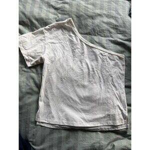 Anthropologie Pilcro White One Shoulder Short Sleeve Tee Top L Large Cotton